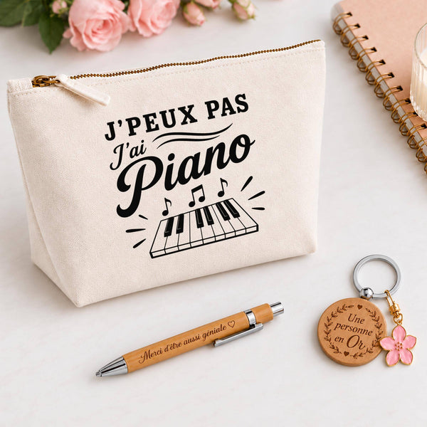Coffret Cadeau J’peux pas j’ai Piano – Trousse, stylo bambou et porte-clés