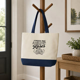 Grand Sac Cabas Fond Bleu J’peux pas je préfère m’occuper de mes Roses