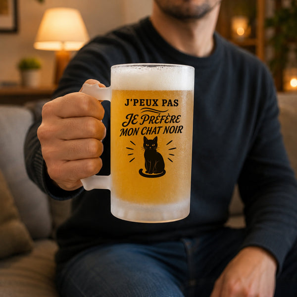 Verre à Bière J’peux pas je préfère mon Chat noir