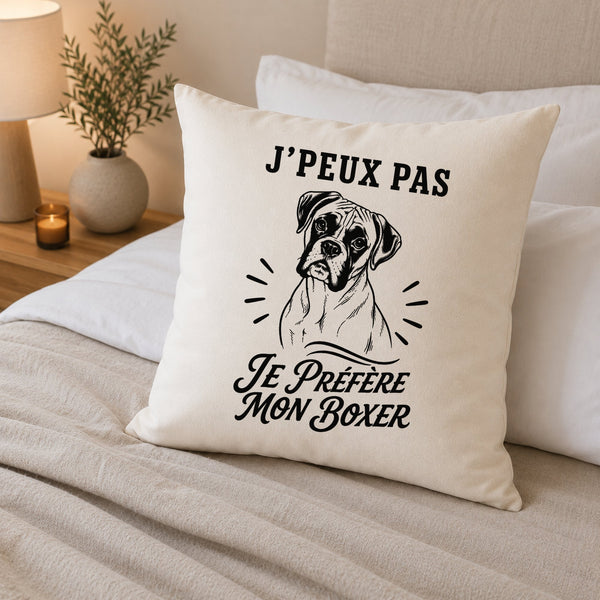 Housse de Coussin J’peux pas je préfère mon Boxer