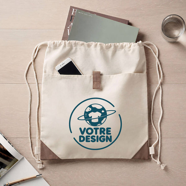 Sac à dos avec pochette avant beige - Votre design - Planetee