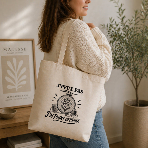 Tote Bag Beige J’peux pas j’ai Point de croix