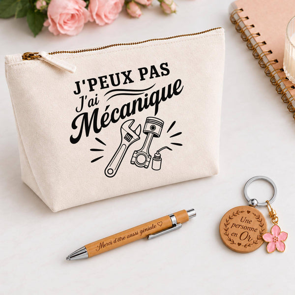 Coffret Cadeau J’peux pas j’ai Mécanique – Trousse, stylo bambou et porte-clés