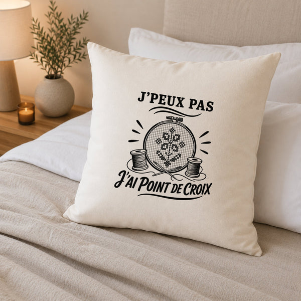 Housse de Coussin J’peux pas j’ai Point de croix