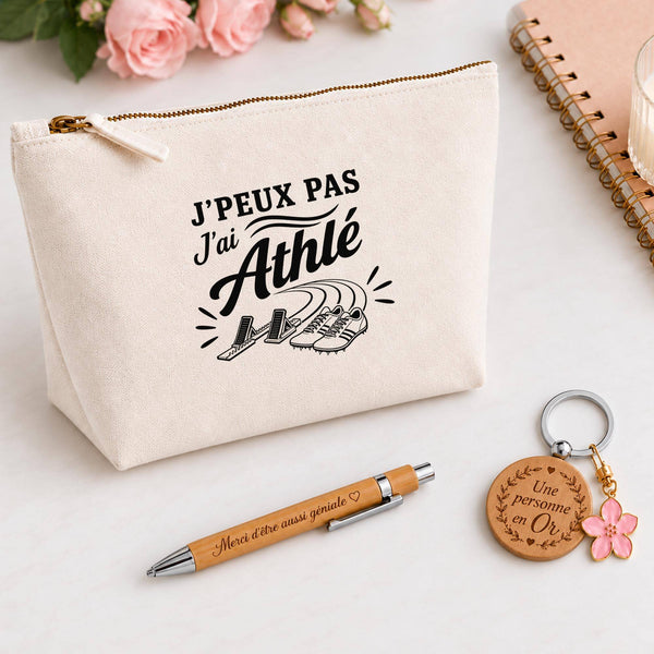 Coffret Cadeau J’peux pas j’ai Athlé – Trousse, stylo bambou et porte-clés