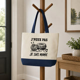 Grand Sac Cabas Fond Bleu J’peux pas je suis Mamie