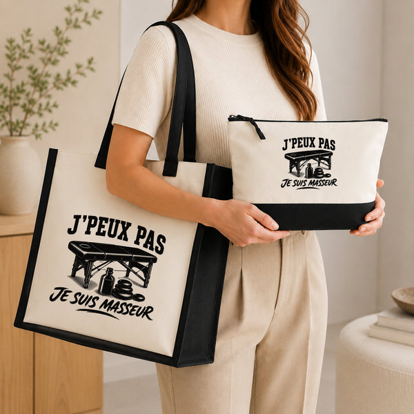 Ensemble Cabas et Trousse J’peux pas je suis Masseur