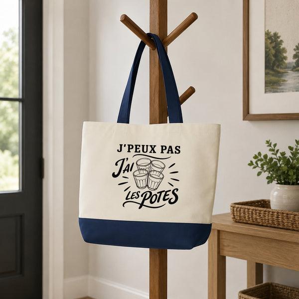 Grand Sac Cabas Fond Bleu J’peux pas j’ai les Potes