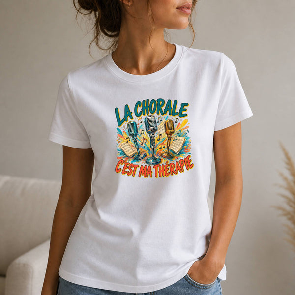 T-shirt Femme Blanc La chorale c'est ma thérapie