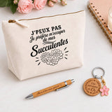 Coffret Cadeau J’peux pas je préfère m’occuper de mes Succulentes – Trousse, stylo bambou et porte-clés