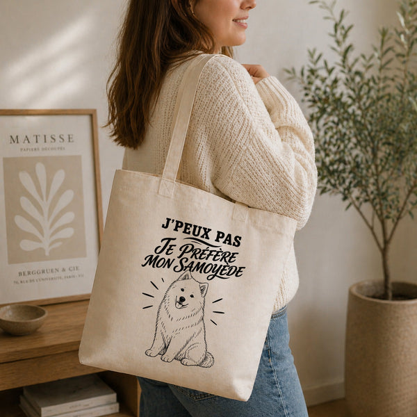Tote Bag Beige J’peux pas je préfère mon Samoyède