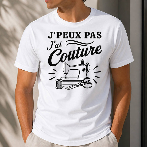 T-shirt Homme Blanc J’peux pas j’ai couture J'peux pas minimaliste