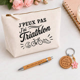 Coffret Cadeau J’peux pas j’ai Triathlon – Trousse, stylo bambou et porte-clés