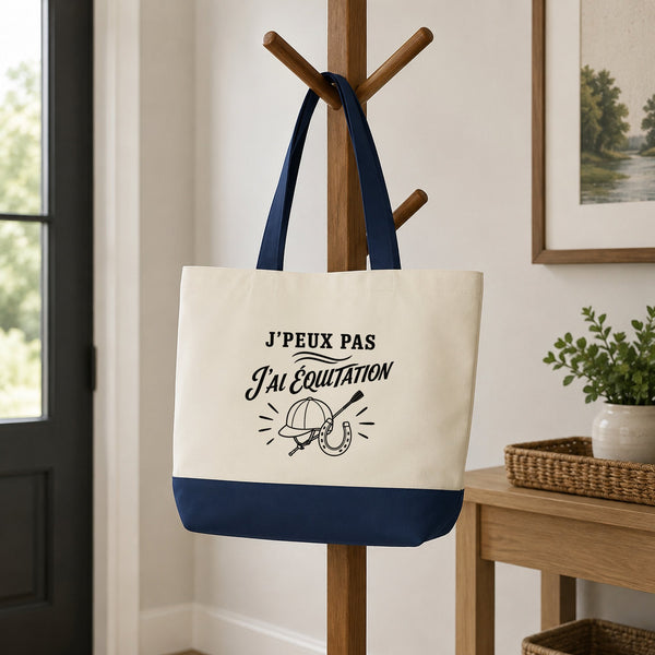Grand Sac Cabas Fond Bleu J’peux pas j’ai Équitation