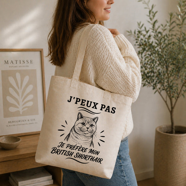 Tote Bag Beige J’peux pas je préfère mon British Shorthair