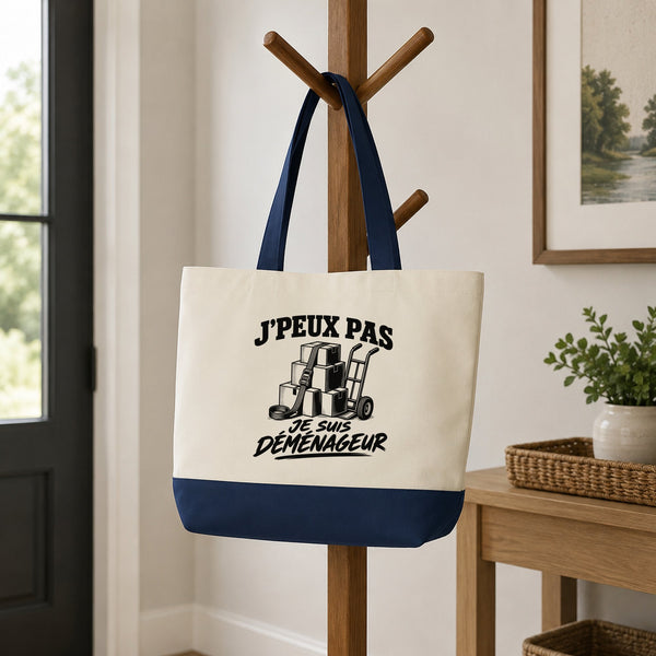 Grand Sac Cabas Fond Bleu J’peux pas je suis Déménageur