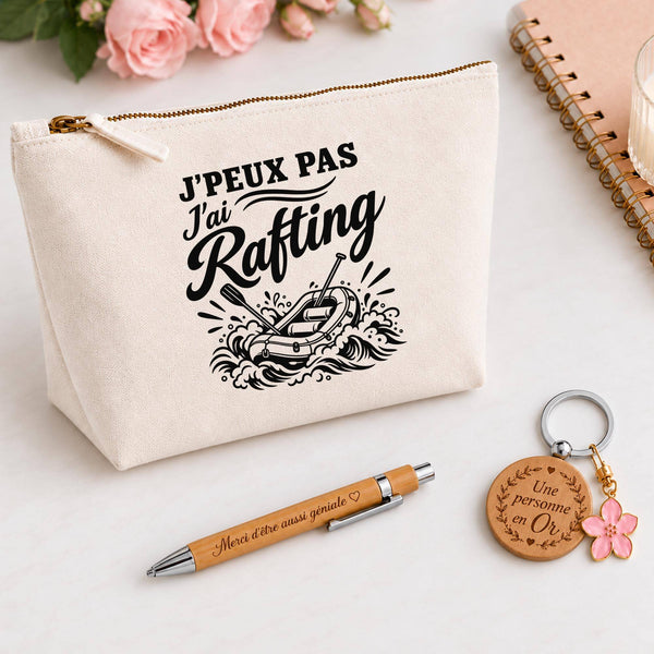 Coffret Cadeau J’peux pas j’ai Rafting – Trousse, stylo bambou et porte-clés