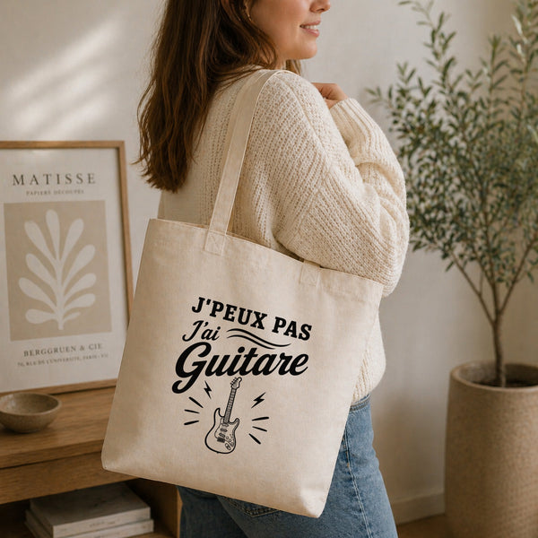 Tote Bag Beige J’peux pas j’ai Guitare – guitare électrique