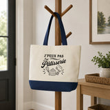 Grand Sac Cabas Fond Bleu J’peux pas j’ai Pâtisserie