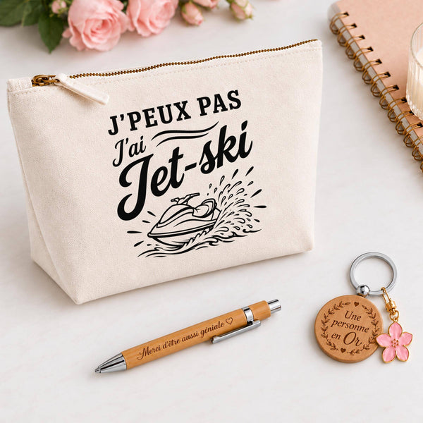 Coffret Cadeau J’peux pas j’ai Jet-ski – Trousse, stylo bambou et porte-clés