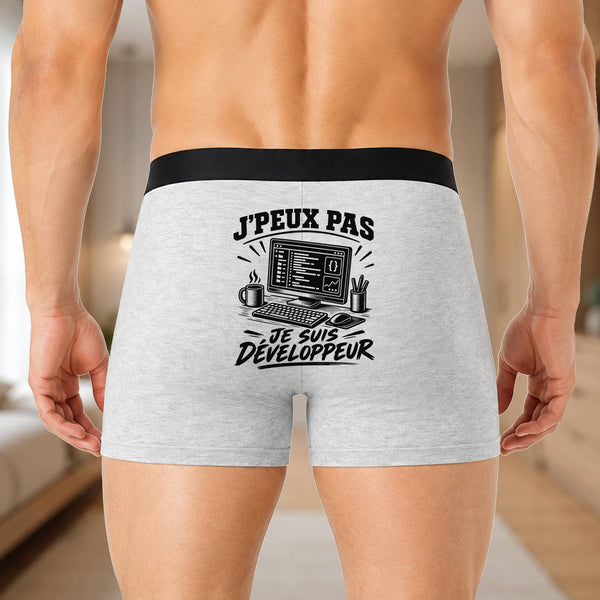 Boxer Homme J’peux pas je suis Développeur – Impression au dos
