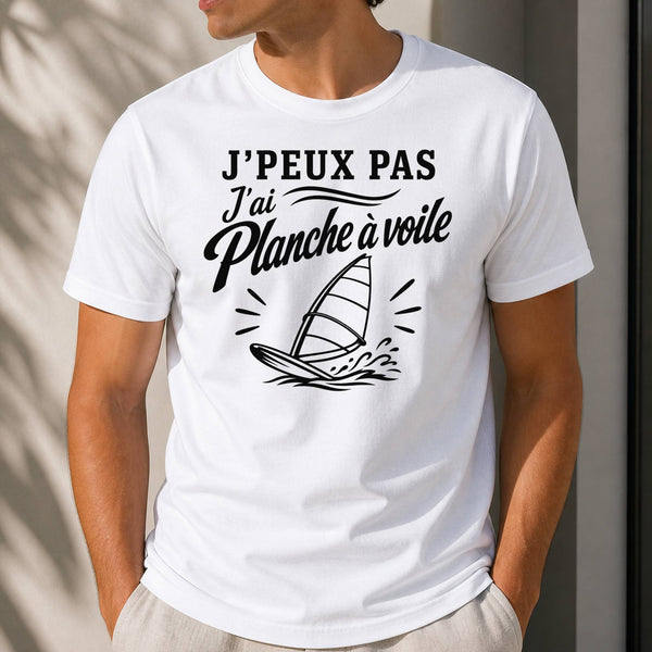 T-shirt Homme Blanc J’peux pas j’ai planche à voile J'peux pas minimaliste