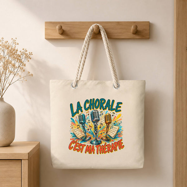 Grand Sac Cabas Beige La chorale c'est ma thérapie