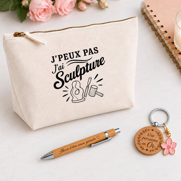 Coffret Cadeau J’peux pas j’ai Sculpture – Trousse, stylo bambou et porte-clés