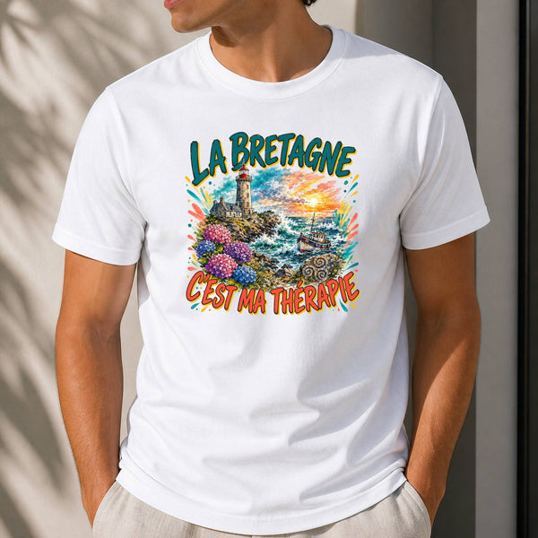 T-shirt Homme Blanc La bretagne c'est ma thérapie