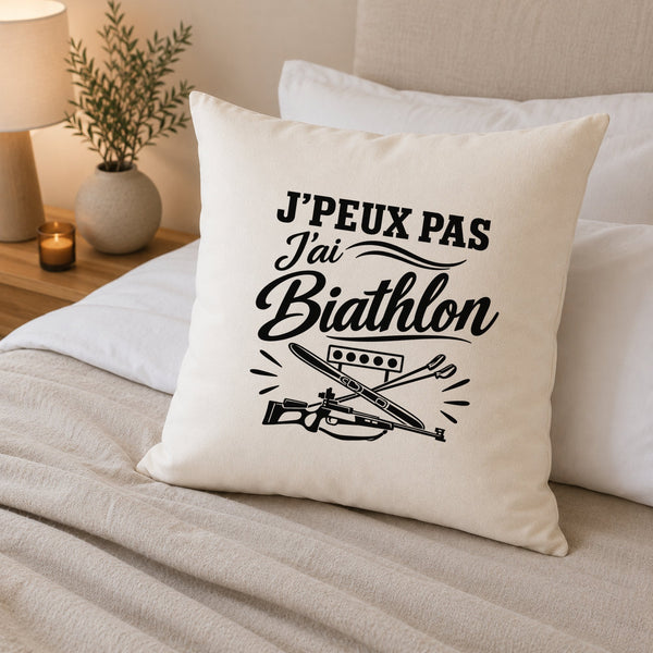 Housse de Coussin J’peux pas j’ai Biathlon