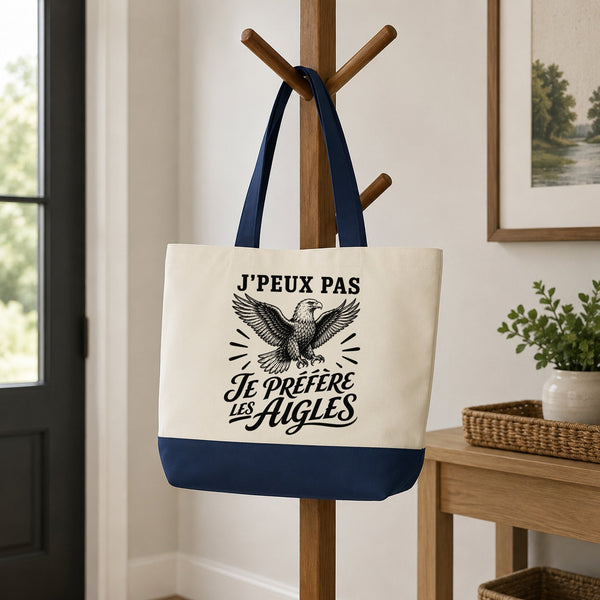 Grand Sac Cabas Fond Bleu J’peux pas je préfère les Aigles