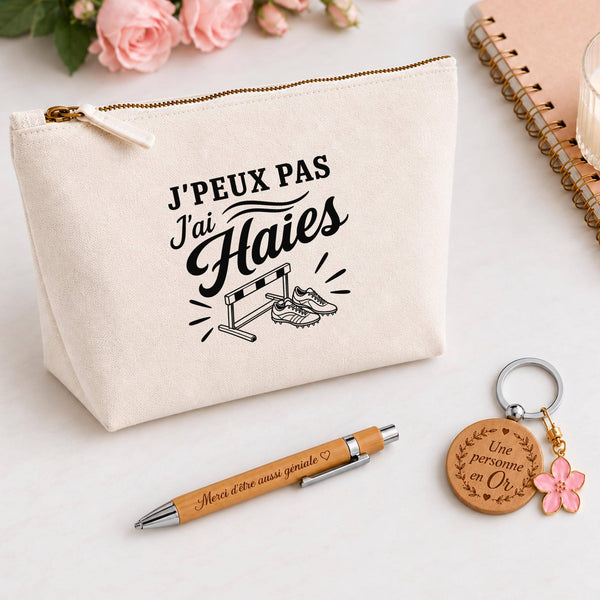 Coffret Cadeau J’peux pas j’ai Haies – Trousse, stylo bambou et porte-clés