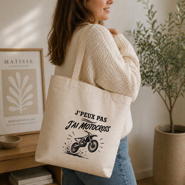 Tote Bag Beige J’peux pas j’ai Motocross