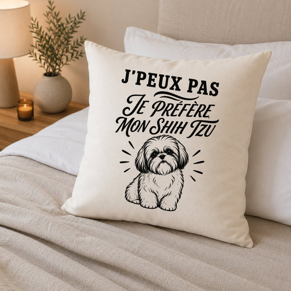 Housse de Coussin J’peux pas je préfère mon Shih Tzu