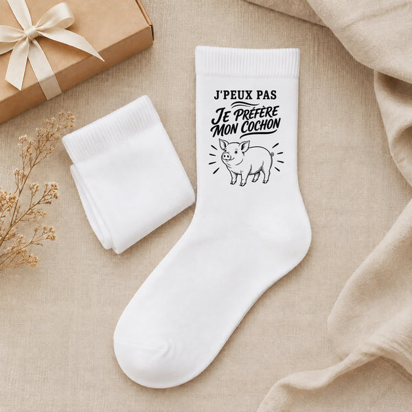 Chaussettes Homme Femme J’peux pas je préfère mon Cochon