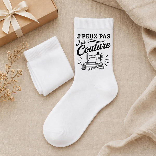 Chaussettes Homme Femme J’peux pas j’ai couture J'peux pas minimaliste