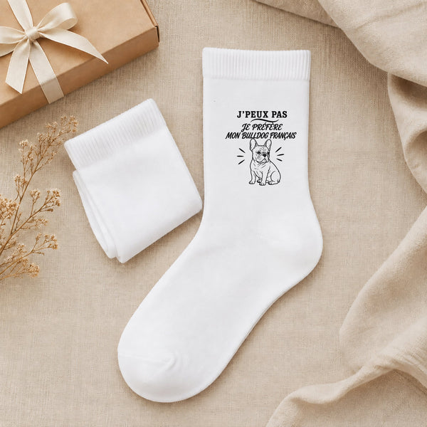 Chaussettes Homme Femme J’peux pas je préfère mon Bulldog Français