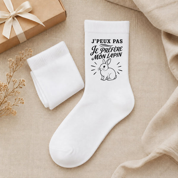 Chaussettes Homme Femme J’peux pas je préfère mon Lapin