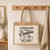 Sac Cabas Jute avec Poche J’peux pas j’ai couture J'peux pas minimaliste