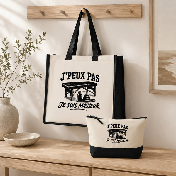 Ensemble Cabas et Trousse J’peux pas je suis Masseur