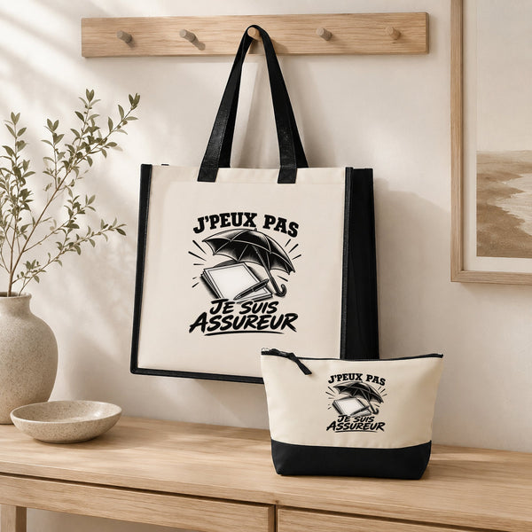 Ensemble Cabas et Trousse J’peux pas je suis Assureur