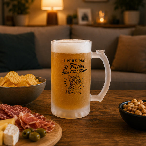 Verre à Bière J’peux pas je préfère mon Chat roux