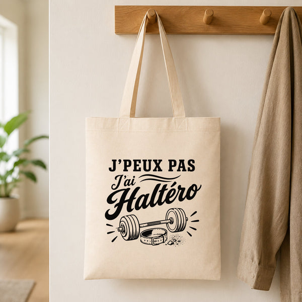 Tote Bag Beige J’peux pas j’ai Haltéro