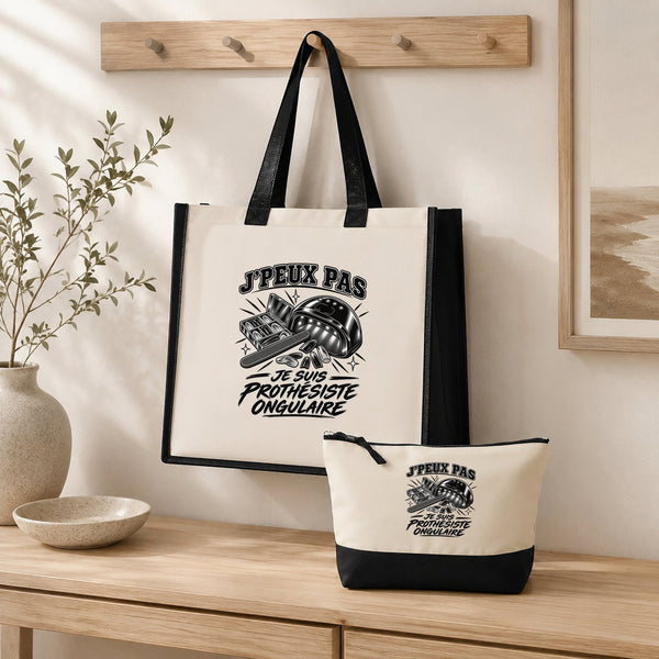 Ensemble Cabas et Trousse J’peux pas je suis Prothésiste ongulaire