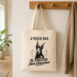 Tote Bag Beige J’peux pas je préfère mon Doberman