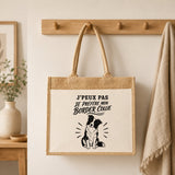 Sac Cabas Jute avec Poche J’peux pas je préfère mon Border Collie