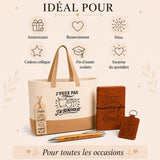 Coffret Cadeau J’peux pas j’ai Bénévolat – Sac jute, carnet, stylo, porte-clés et marque-page