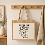 Sac Cabas Jute avec Poche J’peux pas je préfère mon Spitz