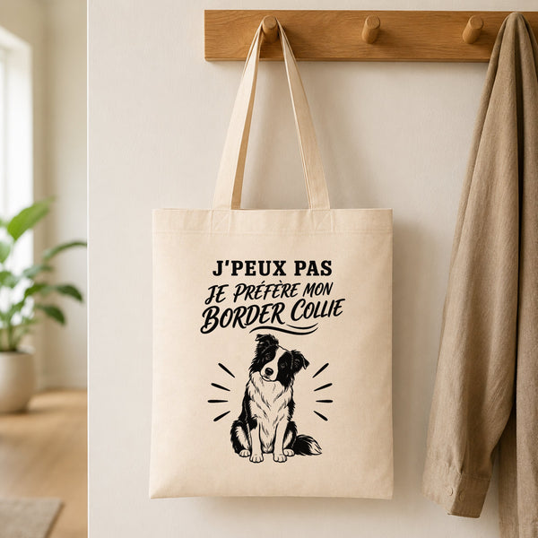 Tote Bag Beige J’peux pas je préfère mon Border Collie