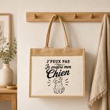 Sac Cabas Jute avec Poche J’peux pas je préfère mon Chien